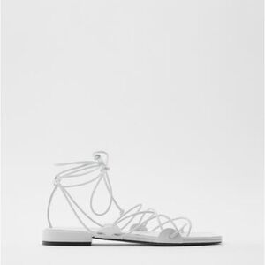 Zara Women's White Lace-Up Strappy Flat Sandals